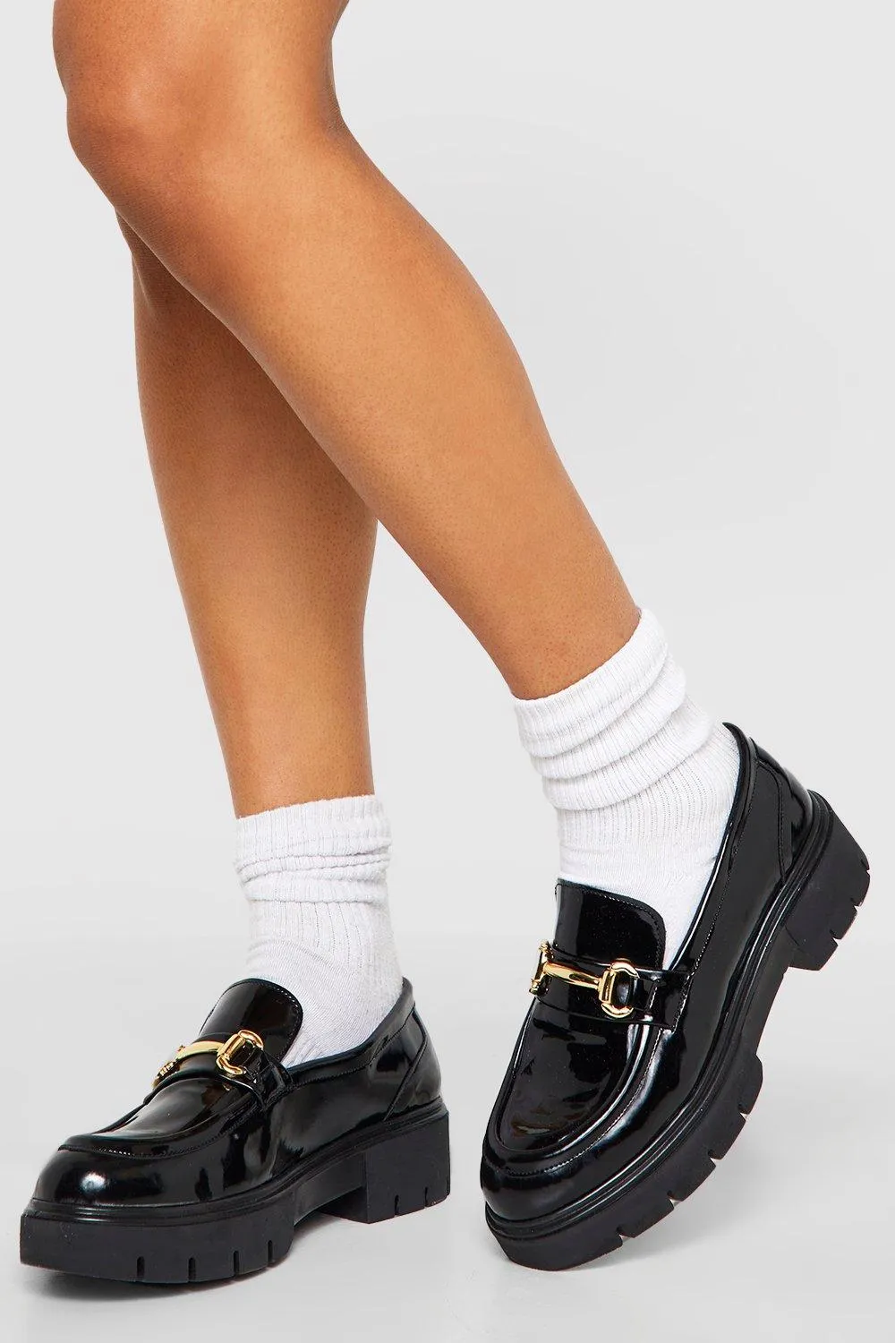 Wide Width Chunky Sole Patent T Bar Loafers