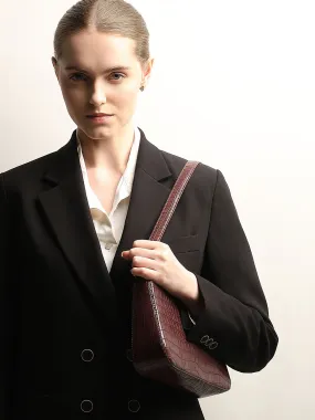 Wine Croc Embossed Shoulder Bag