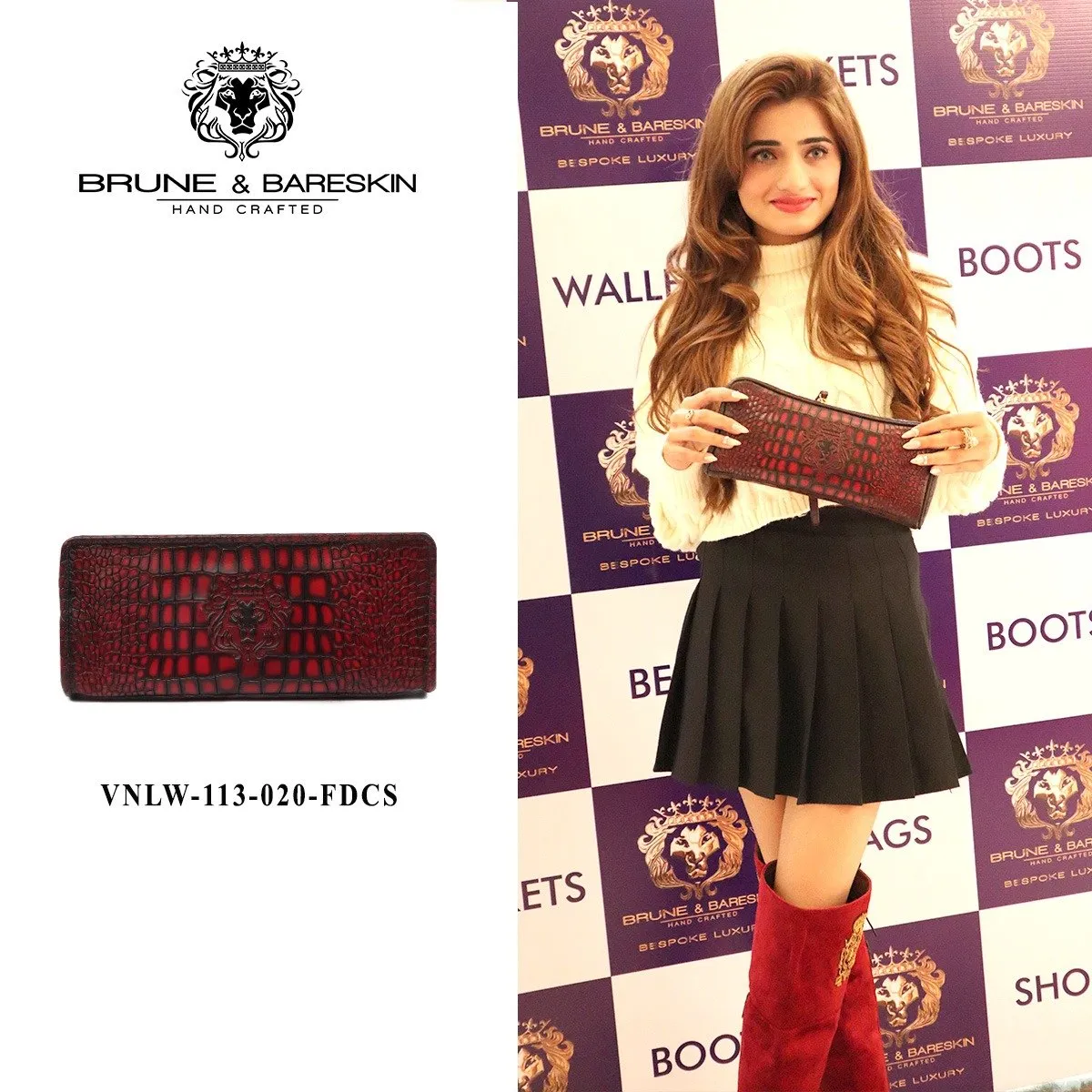 Wine Deep Cut Croco Leather Ladies Multi-Utility Hand Clutch/Wallet By Brune & Bareskin