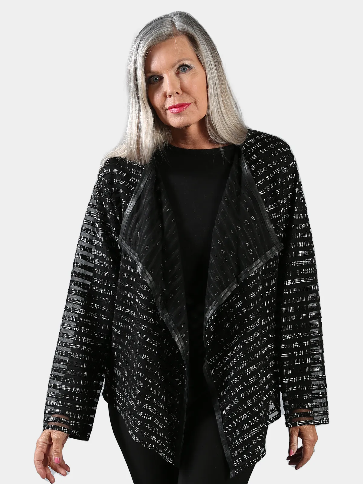 Woman's Black and White Leather Mesh Jacket - Day Furs