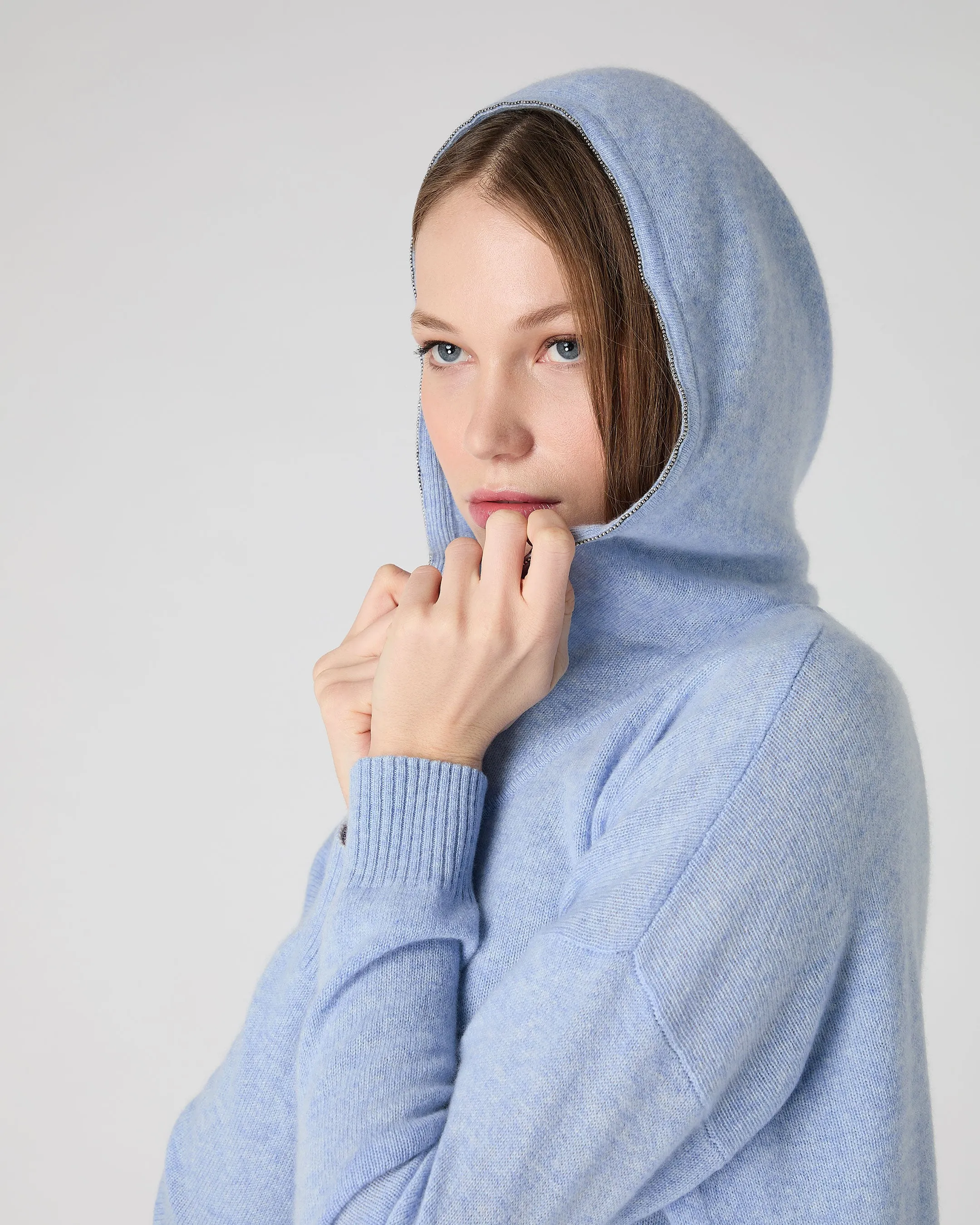 Women's Maya Metal Trim Cashmere Hoodie Cornflower Blue