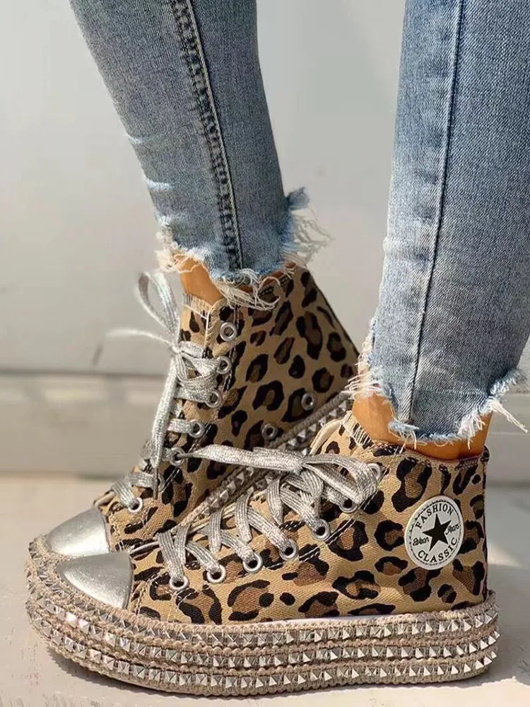 Women's Studded High Top Canvas Sneakers By Liv and Mia