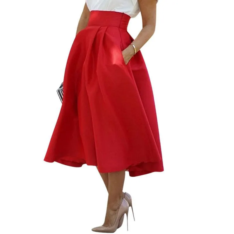 Women's Vintage High Waist Knee-Length Skirt Pleated Beach Skirt FlaredSM6
