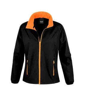 Womens/ladies printable soft shell jacket black/orange Result Core