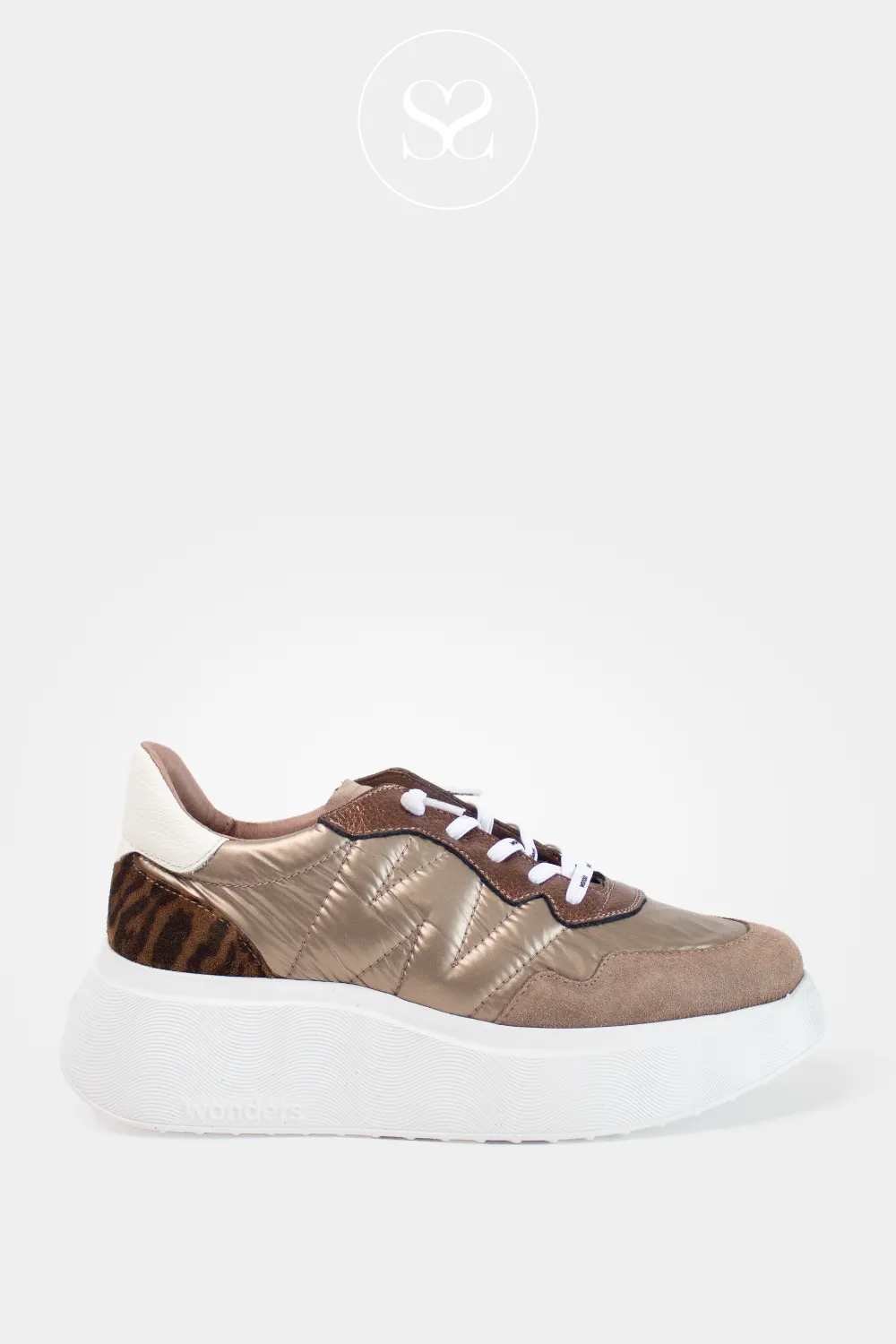 WONDERS A-3610 GOLD/BRONZE/TAUPE AND LEOPARD CHUNKY PULL ON TRAINERS