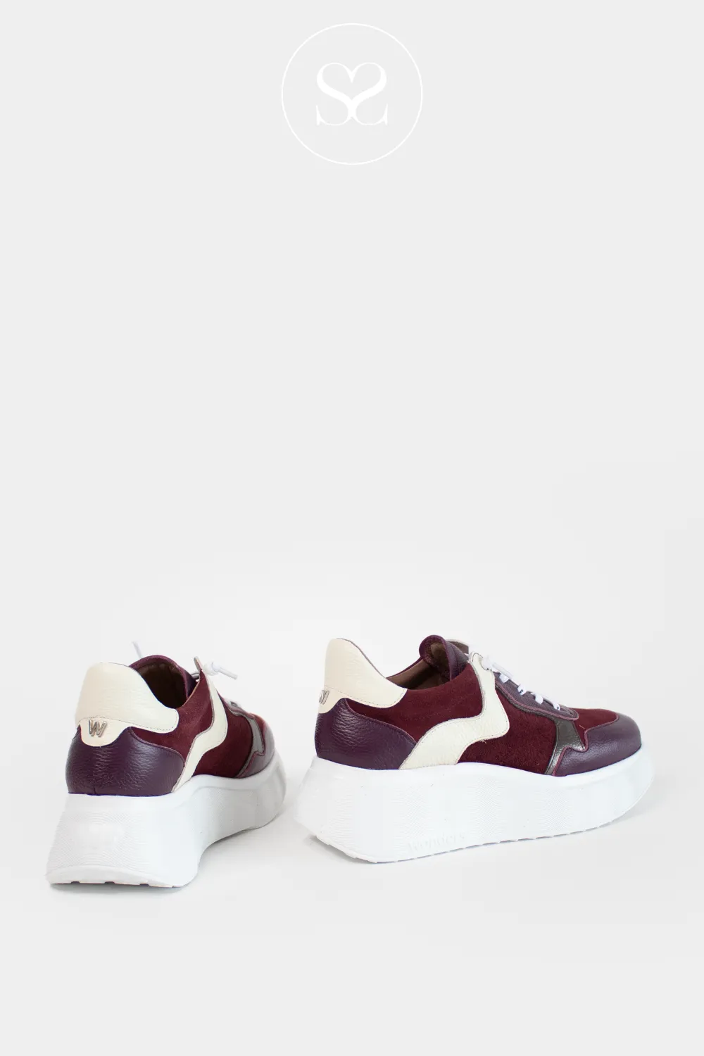 WONDERS A-3611 WINE/CREAM LEATHER WEDGE TRAINERS