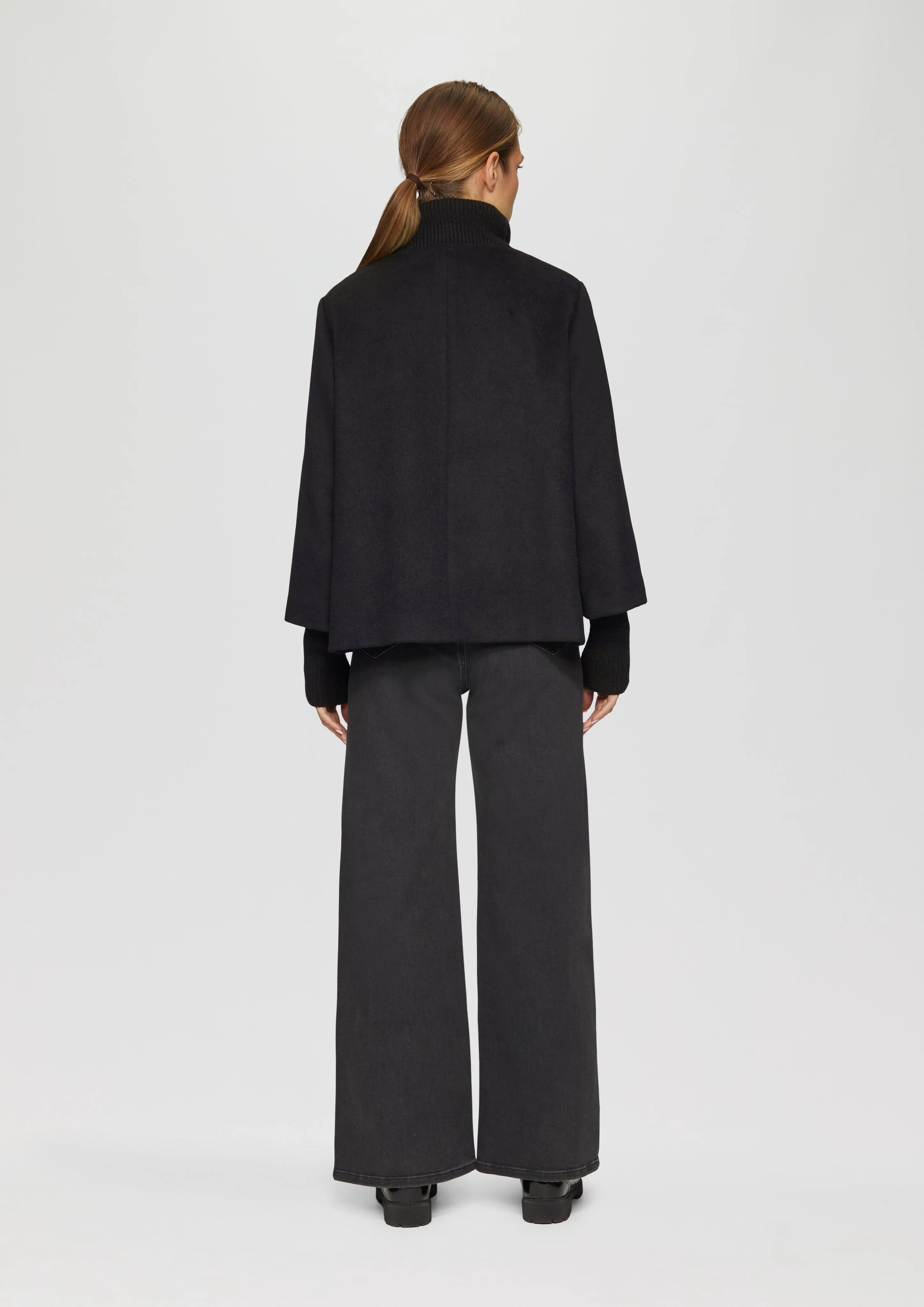 Wool blend jacket with ribbed cuffs