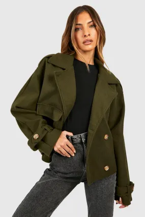 Wool Look Crop Trench Coat