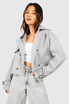 Wool Look Cropped Boxy Trench Coat