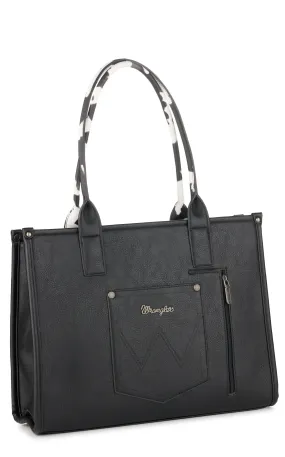 Wrangler Black & White Leather Cow Print Large Tote Bag