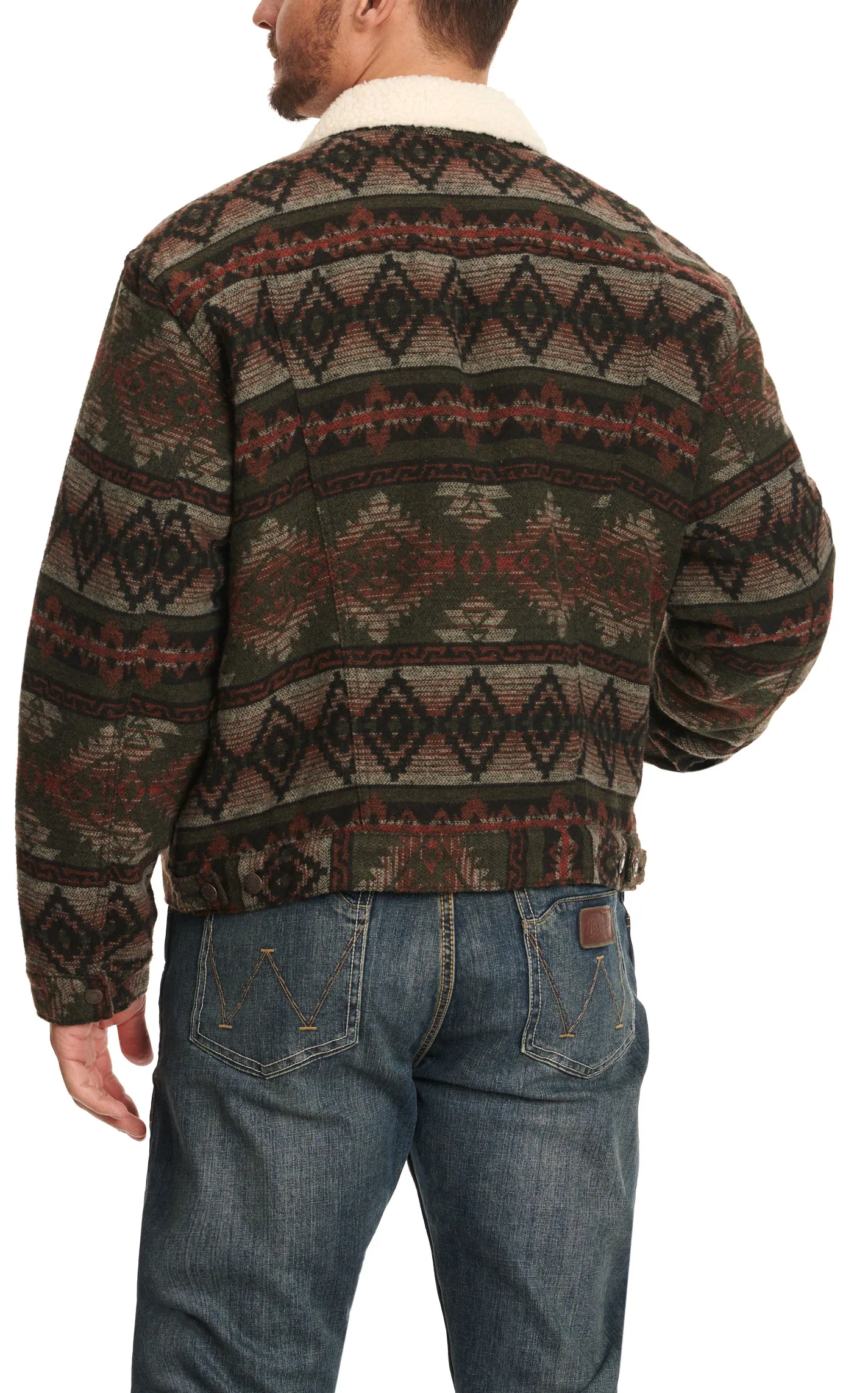 Wrangler Men's Olives & Pimentos Aztec Print & Sherpa Lined Jacket