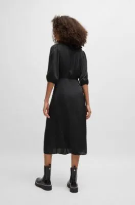 Wrap-front dress in hammered satin