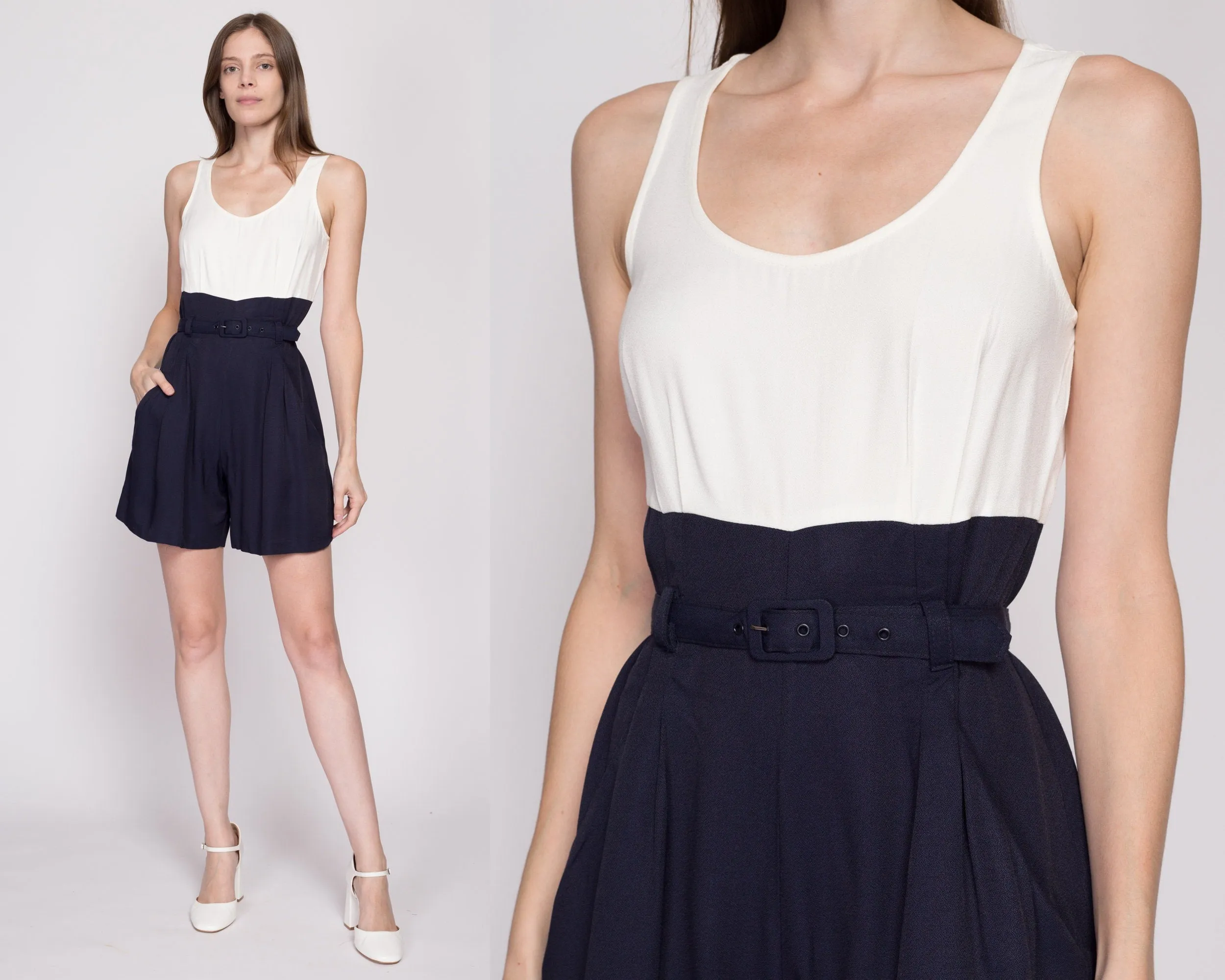 XS-Sm 80s Two Tone Belted Romper