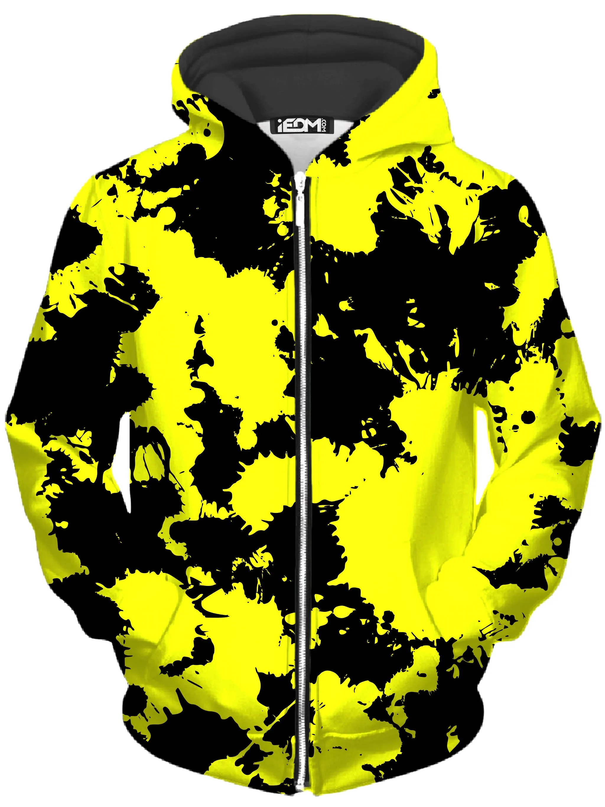 Yellow and Black Paint Splatter Zip-Up Hoodie and Joggers Combo