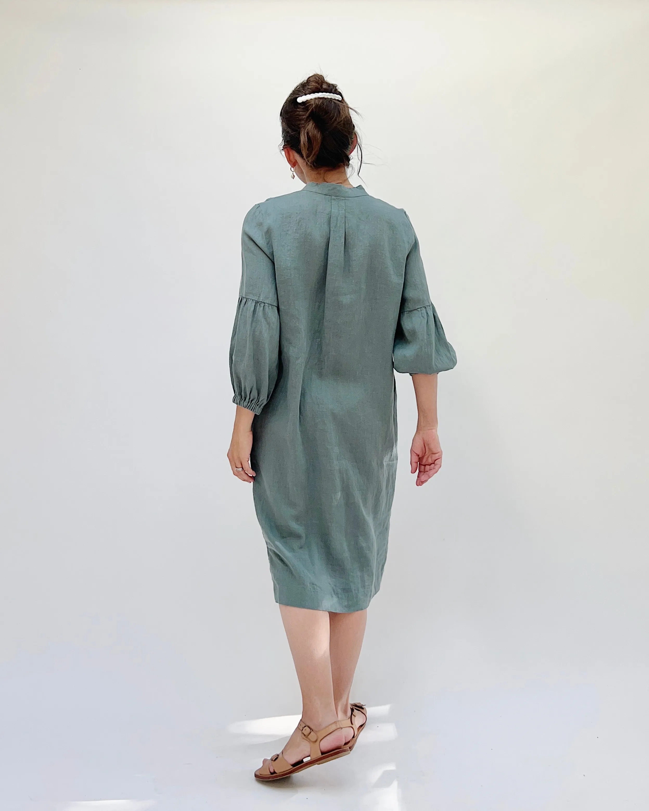 Yuvita | Lantern Tunic Dress in Sage